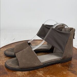 Eileen Fisher Sandal Wm 8.5 Sign Two Piece Mesh Nubuck Back Zip Earthy Boho Flat